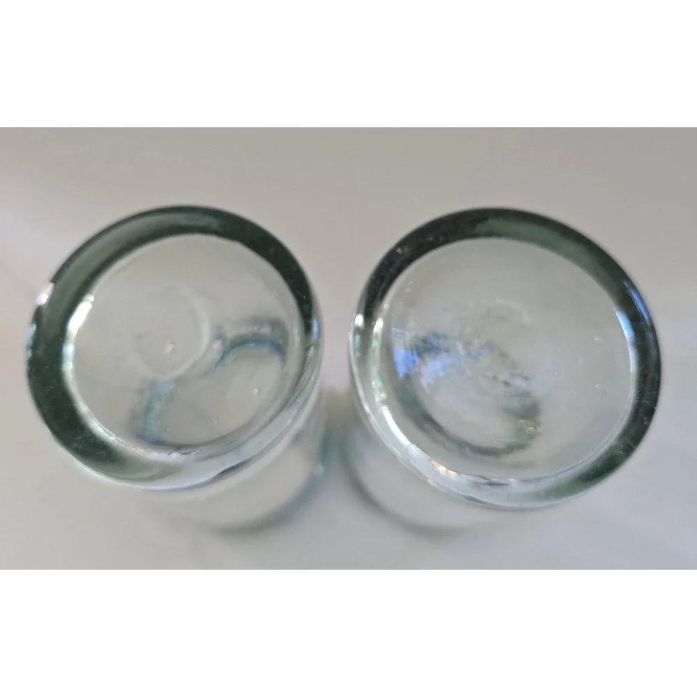 Mexican Hand Blown‎ Highball Glasses Confetti Swirl Rim Recycled Glass Set of 2